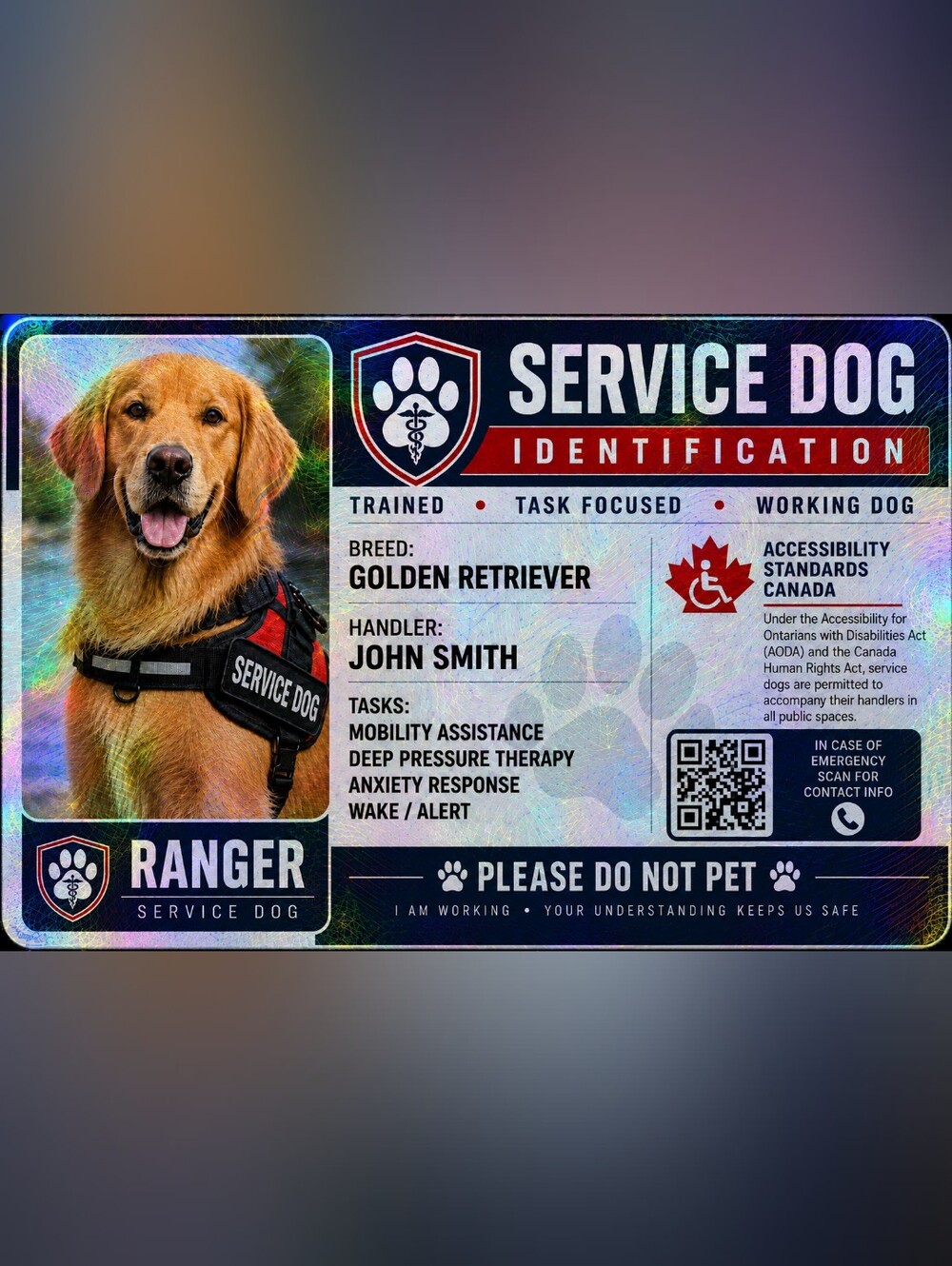 Service Dog Identification Card - Picture 3 of 3